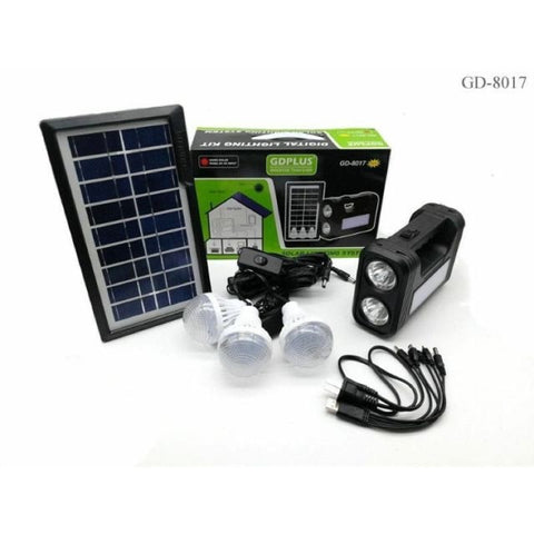 Kit Panel Solar + 3 Bombillos+batería+linterna Carga Celulares. GD-8017