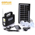 Kit Panel Solar + 4 Bombillos + Luz + Power Bank Radio Autos GD-8028